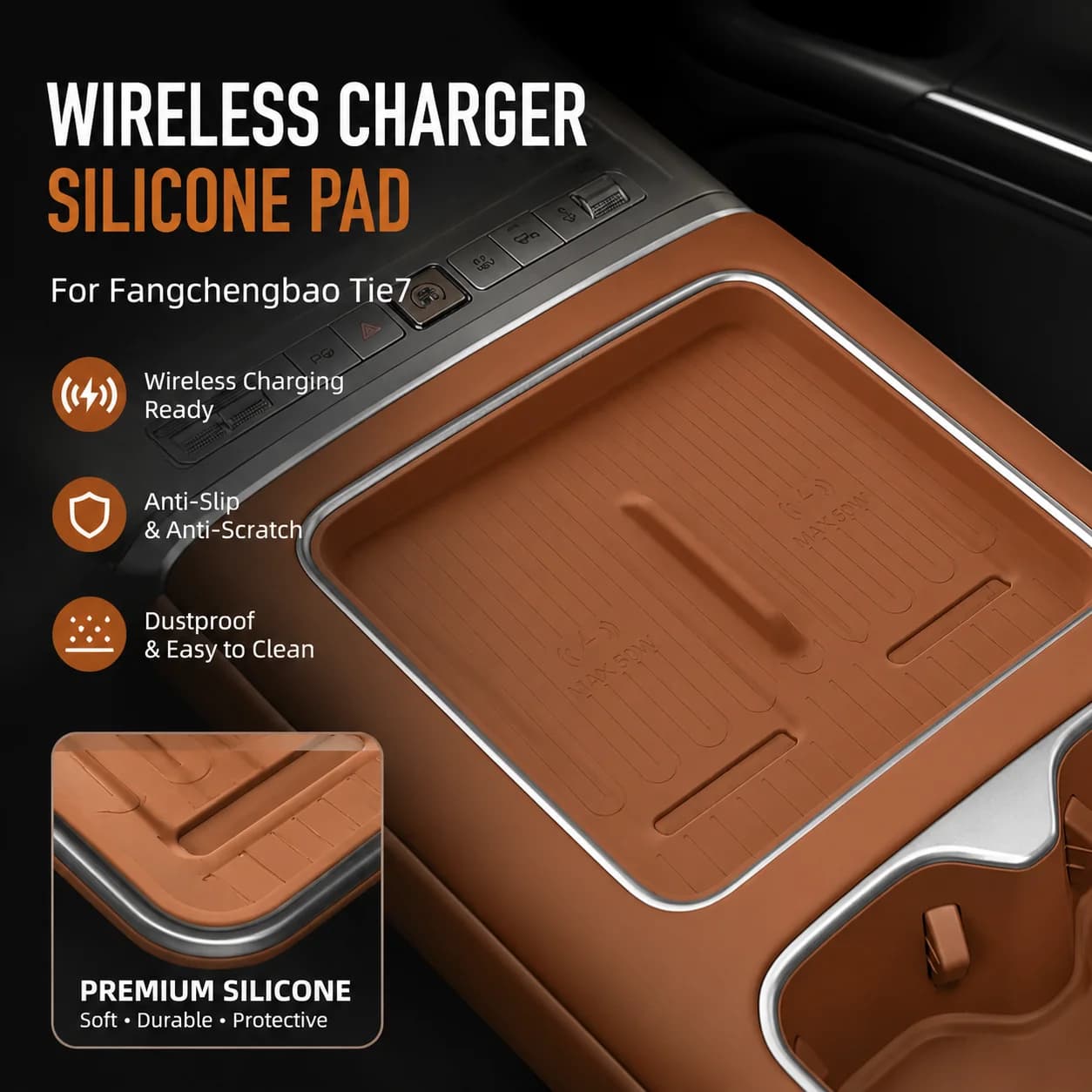 Wireless Charger Silicone Anti-Slip Pad Anti-Scratch Dustproof Protection For Fangchengbao Tie7 Car Interior Accessory