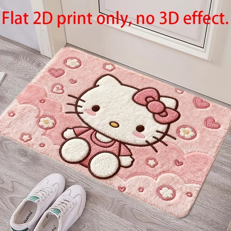 1 tappetino in flanella con cartoni animati Sanrio, tappetino morbido assorbente da comodino, tappetino da bagno antiscivolo in peluche ispessito, lavabile in lavatrice in poliestere Fi