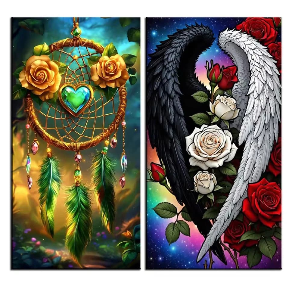 DIY 5D Diamond Painting New Arrival Rose Wings Full Square Round Feather Dream Catcher Net Embroidery Mosaic Flower Wall Decor