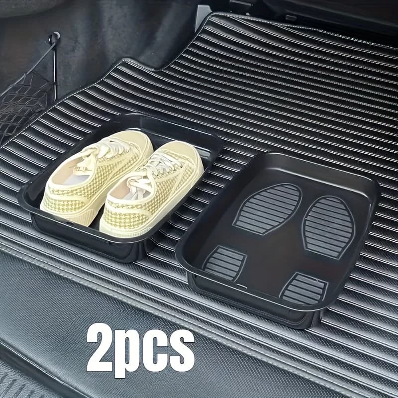 The 2-piece car shoe holder tray fits all types of vehicles (sedani/uvole/camion) organizes and stores under the seats/sold storage