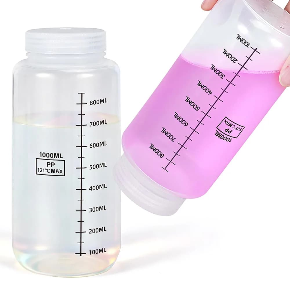 Set of 2 Wide Mouth Plastic Bottles with Lids PP Containers Jars 250ml 500ml 1000ml for Water Juice Liquid Storage Bottle