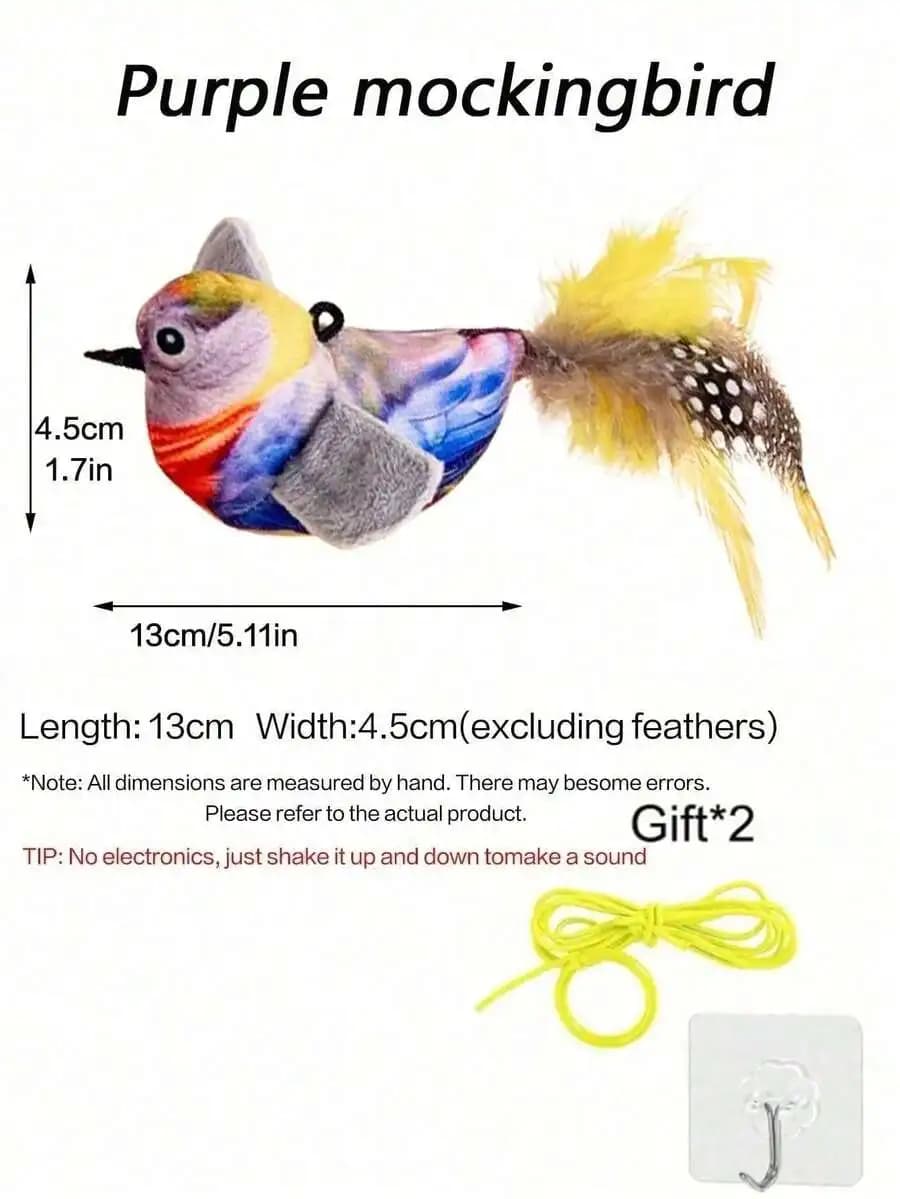 Interactive Cat Toy Hanging Chirping Bird With Feathers Sound Activation Shake To Play