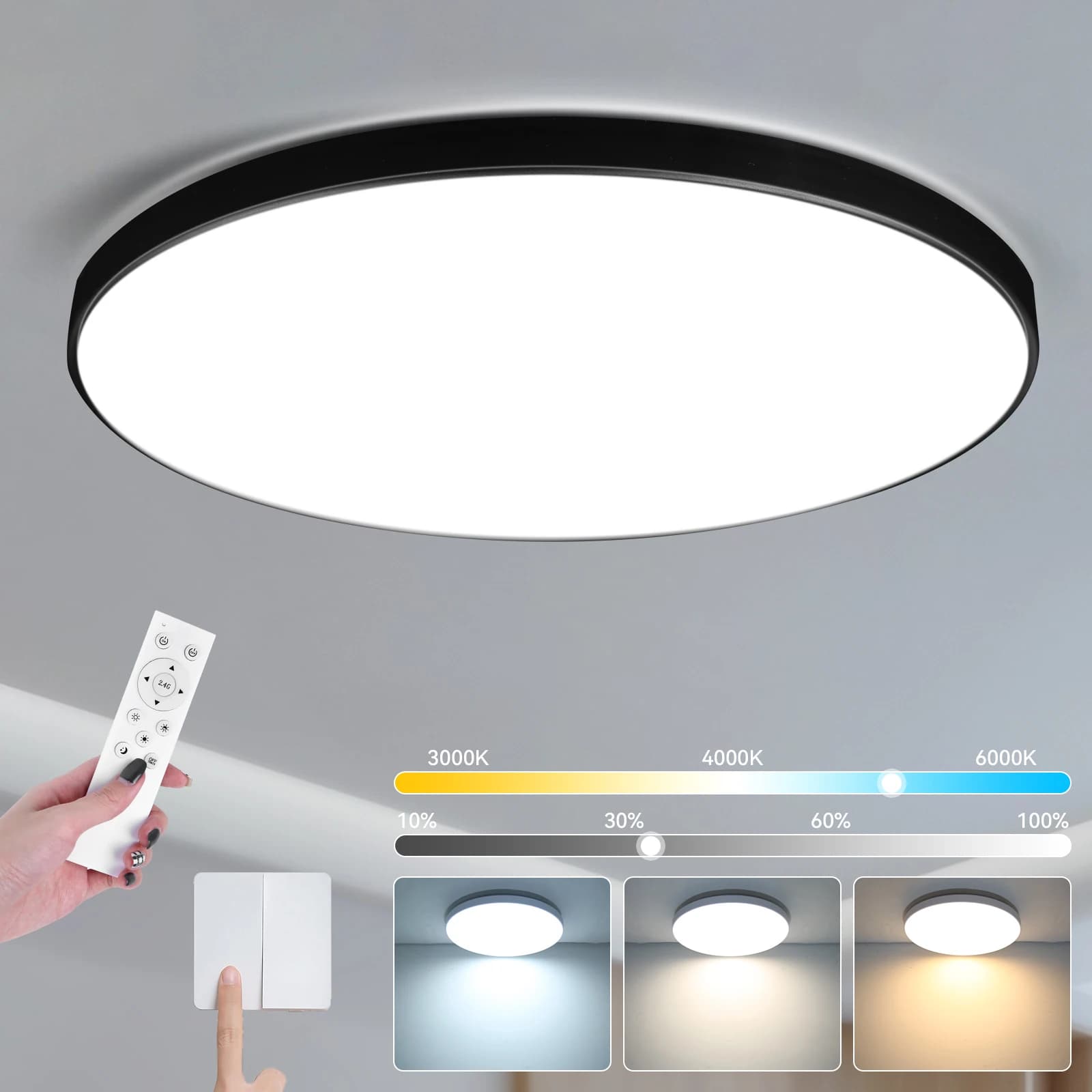 Lampade da soffitto a LED intelligenti Lampada da soffitto dimmerabile con telecomando Lampada da pannello da 47 cm Lampada da interno da 50 W per soggiorno ​ Camera da letto