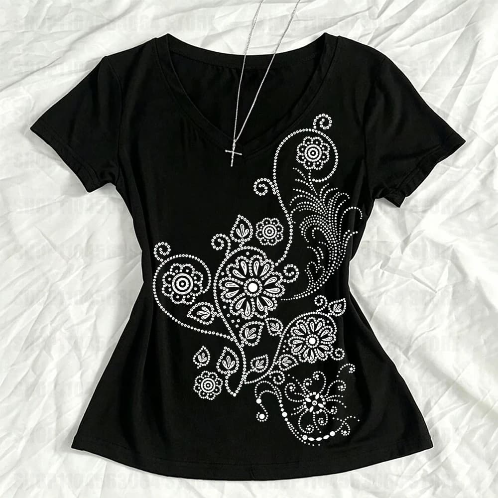 Y2k women's short sleeved T-shirt Y2k top aesthetic short sleeved T-shirt street wear Gothic Harajuku pattern 90s short sleeved
