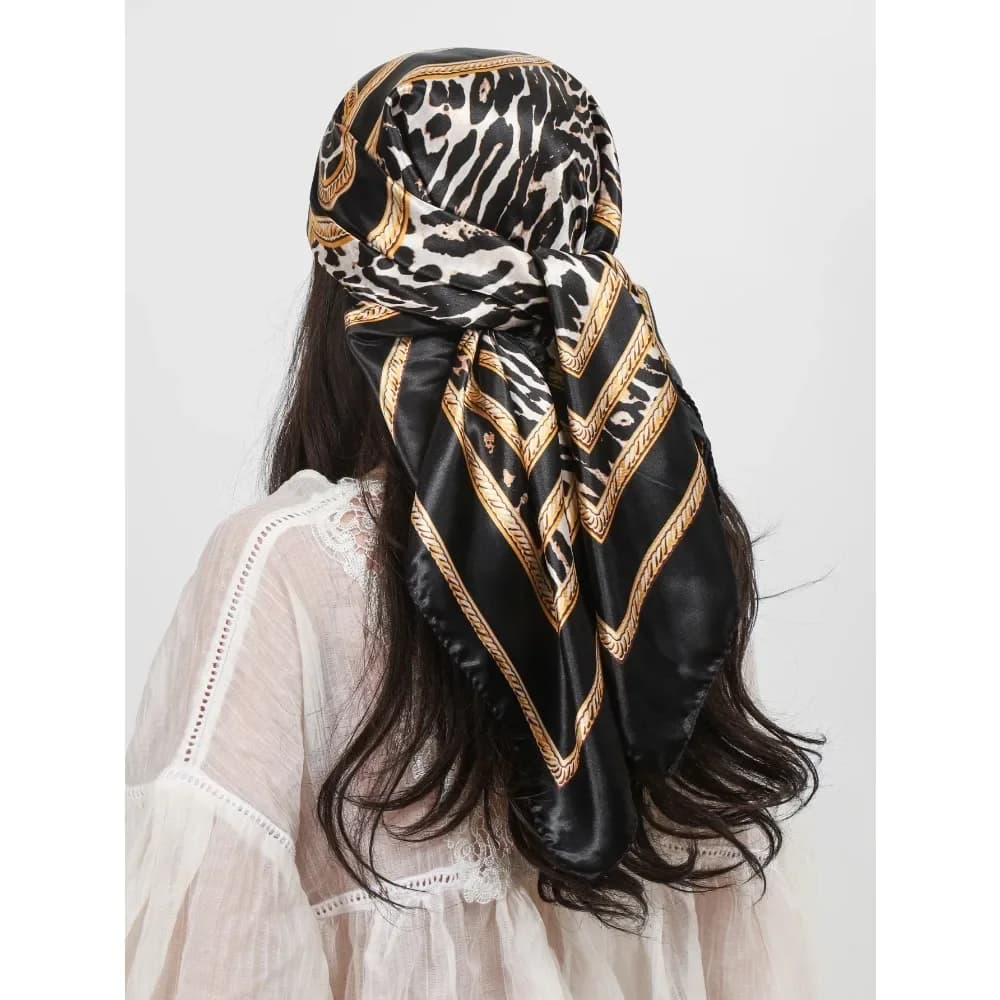 Foulard da donna di lusso, quadrato 90*90 cm, in seta satinata, bandana morbida, sciarpa per capelli, hijab per signore.