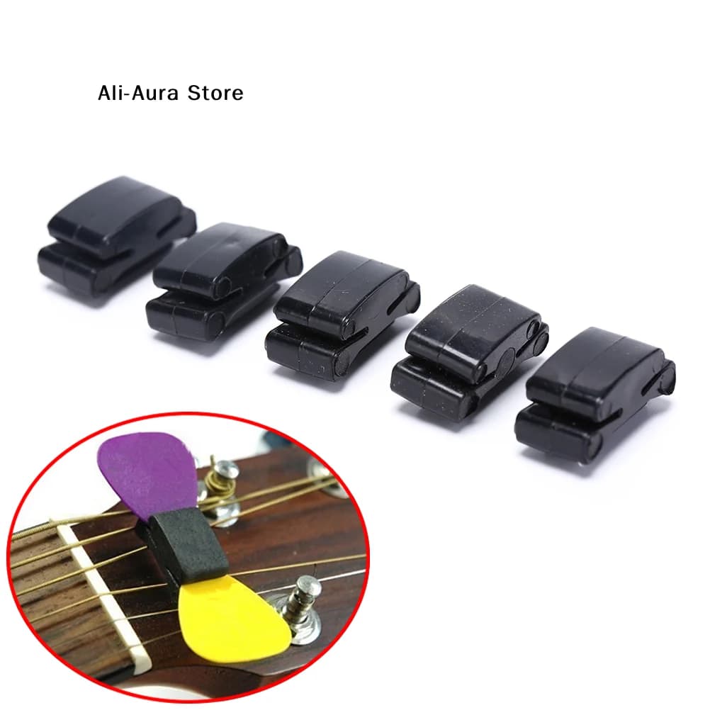 5Pcs Black Rubber Guitar Pick Holder Fix on Headstock for Guitar Bass Ukulele
