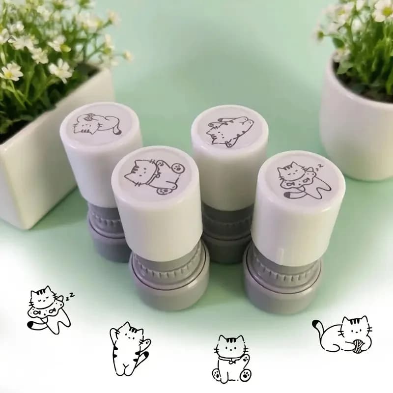 1PC Cute Cat Stamp Set, Funny Cartoon Cat Design, Durable Chemical-Free Plastic Stamps for Scrapbooking DIY Creative Craft Proje