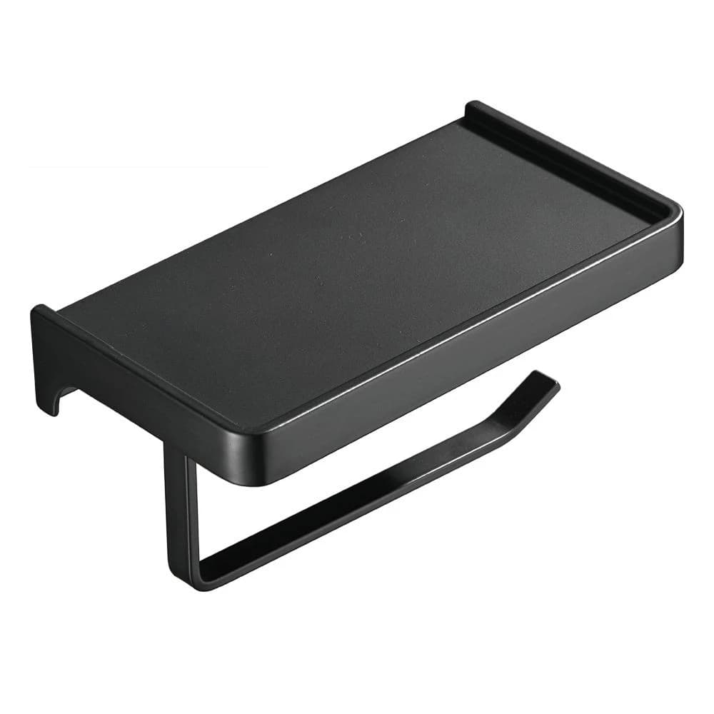 Porta carta igienica in alluminio nero Portaoggetti per telefono da bagno Dispenser di carta Porta rotolo di carta Scaffale da bagno a parete WB8233