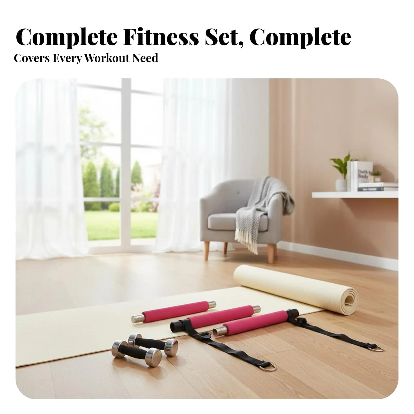 Stack for Pilates with Elastic Bands, Multifunctional Set for Stretching, Barra con Elastici Salvaspazio per Donne, Apartments