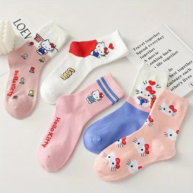 5 paia di calzini autunnali e invernali con simpatici gattini, design morbido e accogliente per tenerti al caldo e felici nei giorni freddi!