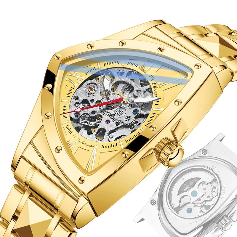 New Luxury Gold Automatic Mechanical Watch Man Fashion Military Waterproof Stainless Steel Skeleton Hollow Men's Sport Watches