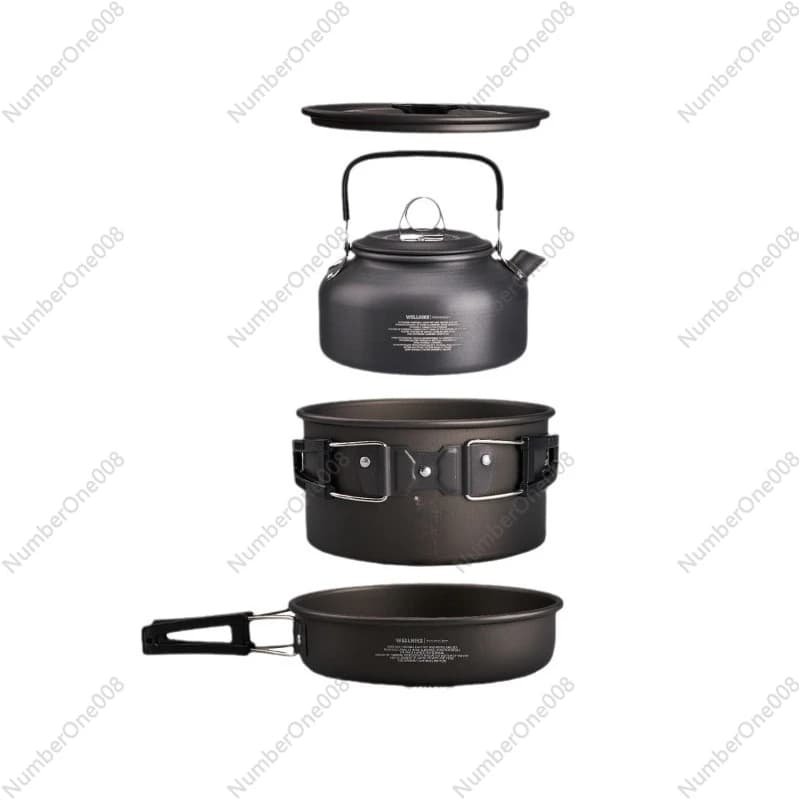 Outdoor camping pots set for 1-2 people, portable camping pots, camping pot for picnic, kettle, pan, cooking pot