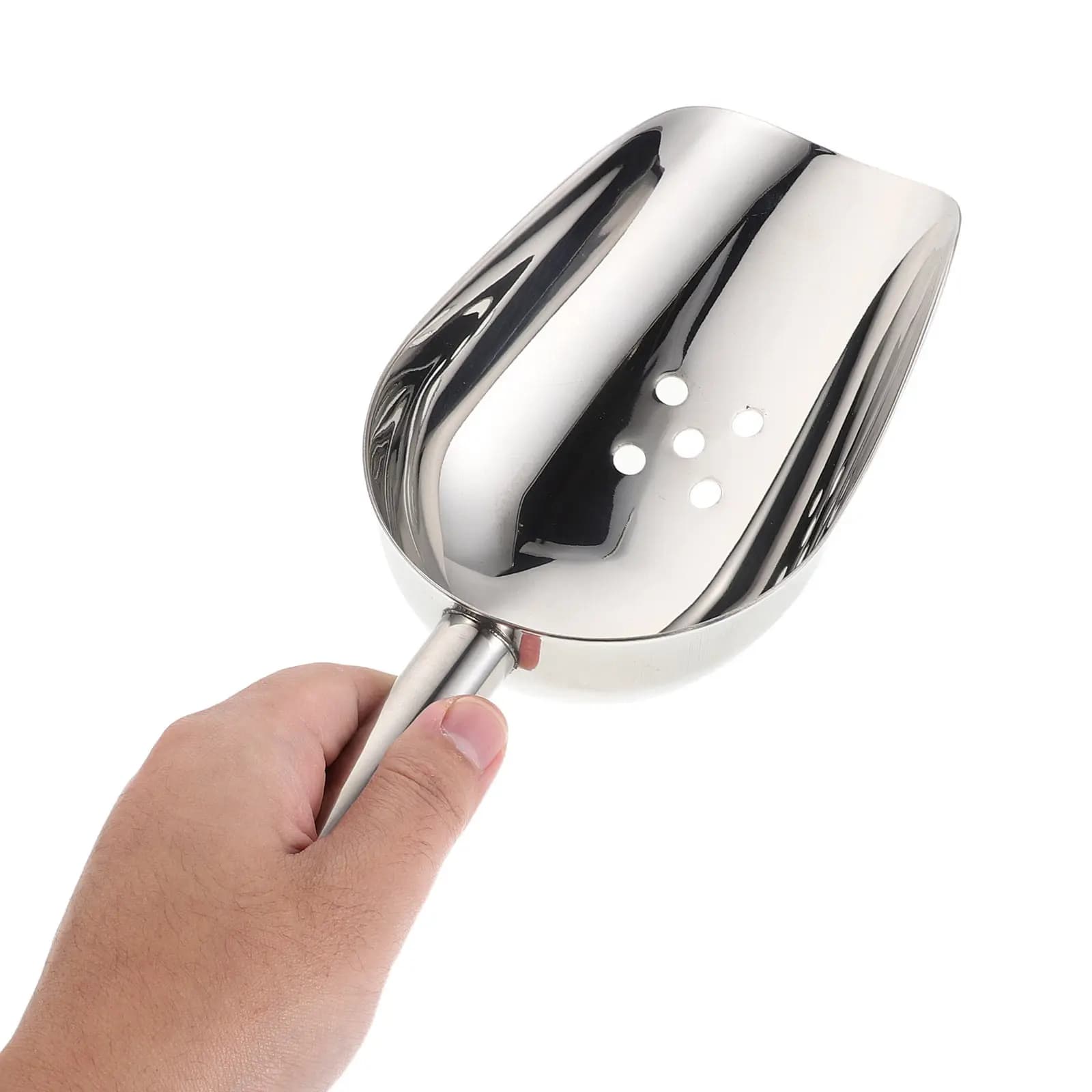 Stainless Steel Slotted Ice Scoop Small Metal Scoop for Freezer Bins Ice Buckets Kitchen Serving Food Protein Powders Flour
