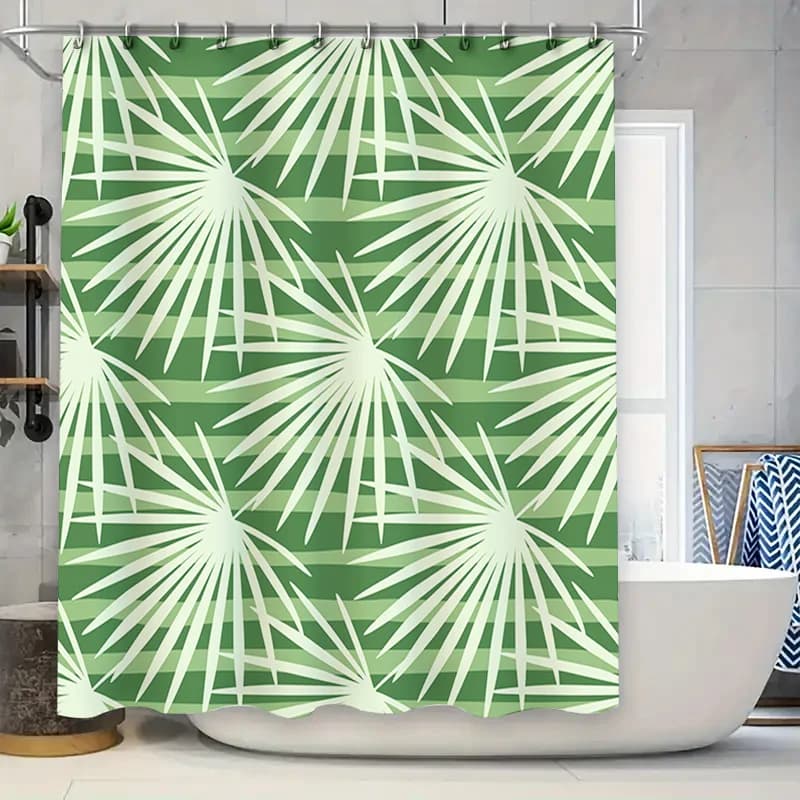 Tenda da doccia con foglie di palma tropicale Fodera per tappetino da bagno decorativo moderno verde e bianco per l'arredamento del bagno di casa