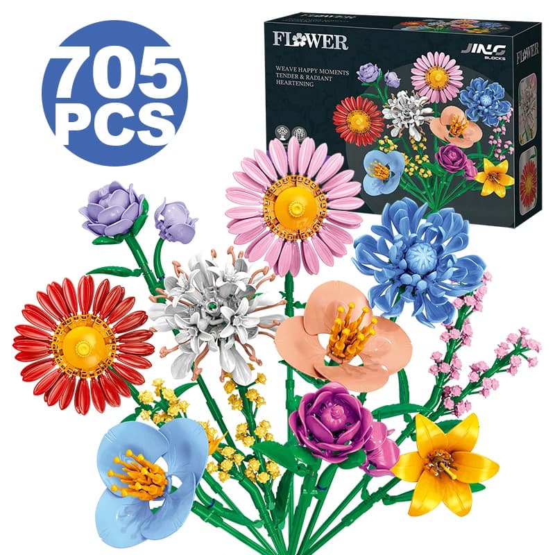 Blocchi da Costruzione Creativi e Romantici a Forma di Bouquet di Fiori: Dahlia, Crisantemo, Decorazione Vegetale, Mattoncini da Assemblare, Giocattoli, Regali per Ragazze e Signore