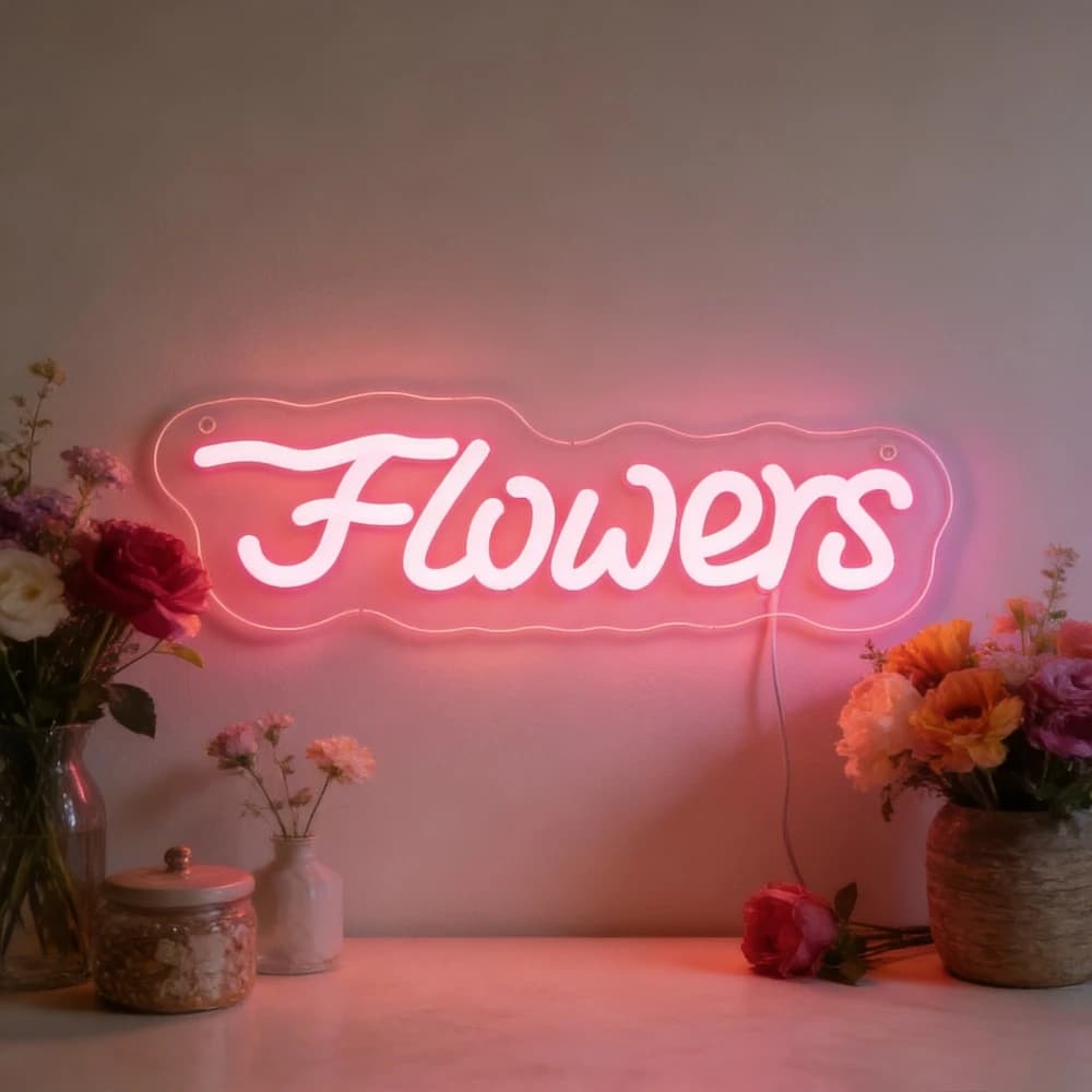 Insegna al Neon a Forma di Fiori, Luce LED Rosa, Decorazione Floreale per Casa, Camera da Letto, Soggiorno, Regalo Romantico per Lei, Decorazione per Matrimoni e Feste