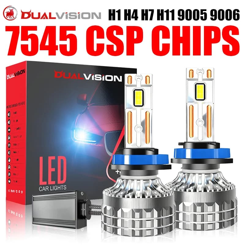 Fari LED H4 H1 H7 K5C Canbus per Auto, Luci 7545 CSP H11 H8 H9 9005 9006 HB3 HB4 9012 HIR2 12V 6000K Bianche, Fendinebbia con Tubo in Rame