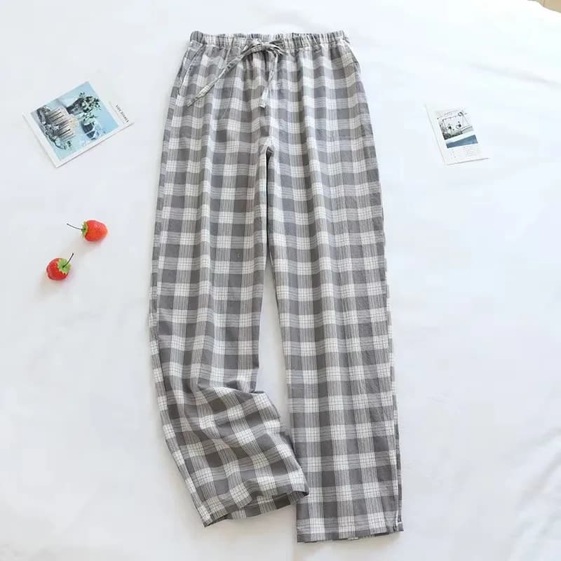 Pantaloni da casa da uomo a quadretti grandi in cotone Pantaloni da pigiama larghi con lavaggio semplice Pantaloni scozzesi tinta unita Pantaloni da pigiama quattro stagioni
