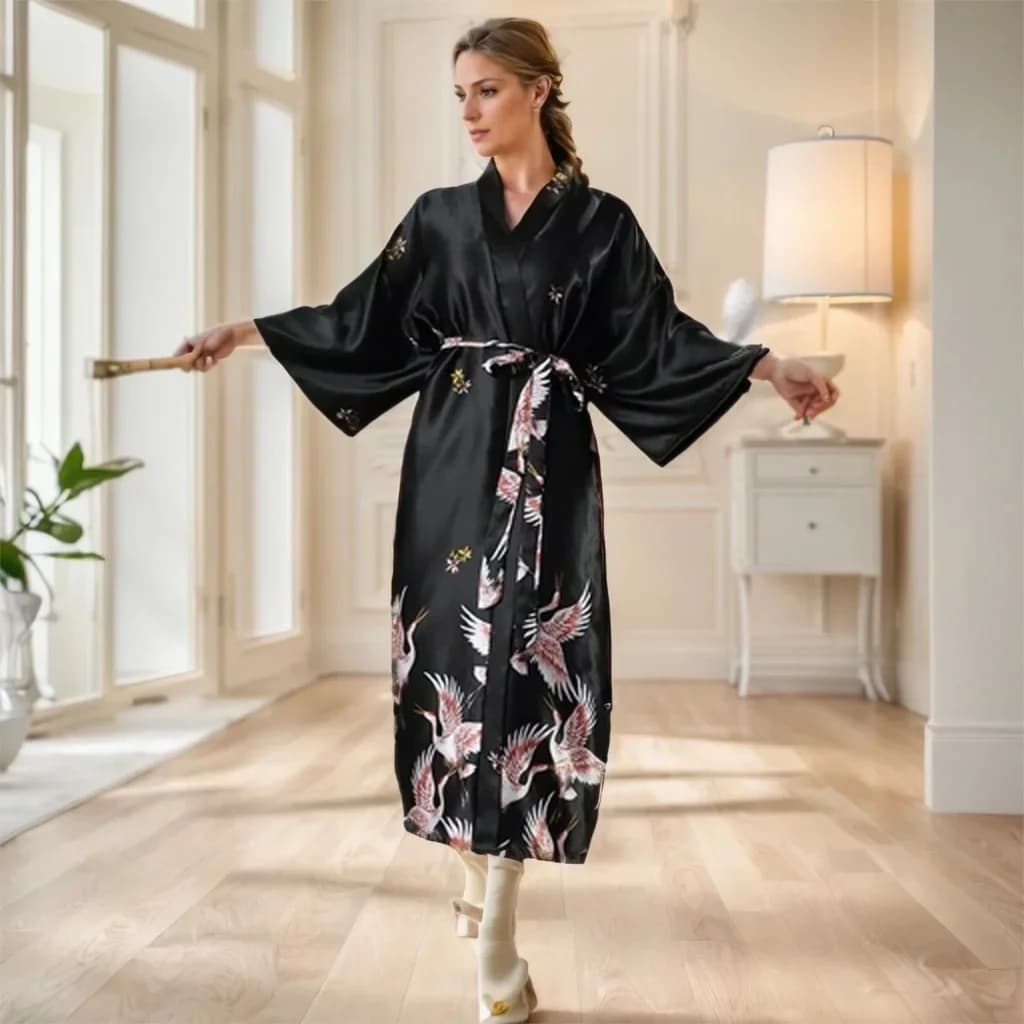 Women's Watch in Silk Satin with 3/4 Sleeves, Homewear, Bridal Veils, Morning Showcase, Autumn Summer Spring Bathrobe