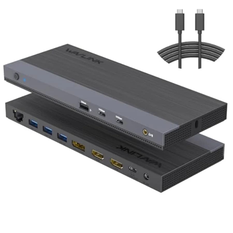 Docking station USB-C per laptop, in alluminio, nera, supporto per doppio/triplo monitor con alimentatore da 130W, 100W PD