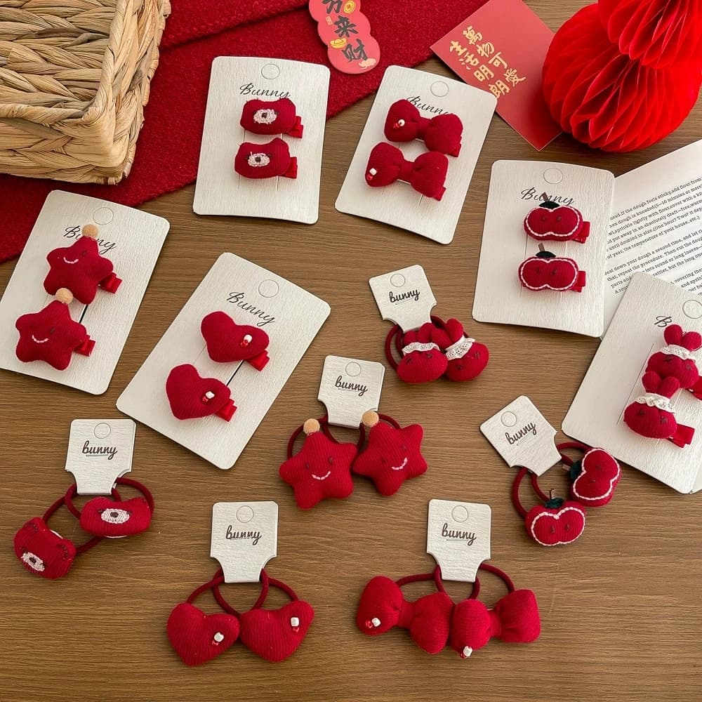 Fermagli per capelli coniglietto cartone animato per ragazze Forcine rosse Clip laterale per bambini Accessori per capelli carini Fascetta per capelli per bambini Porta coda di cavallo in maglia