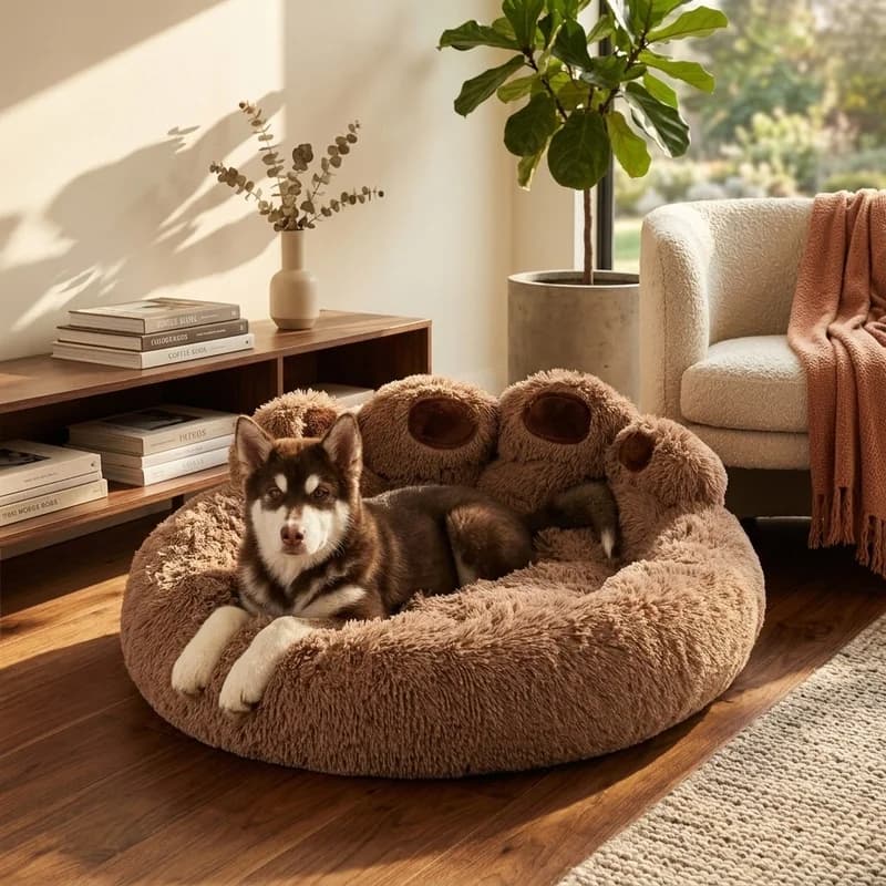 Large Plush Dog Bed Warm Pet Bed Basket with Blanket Soft Cat Kennel Mat Comfortable Puppy Sofa Cushion