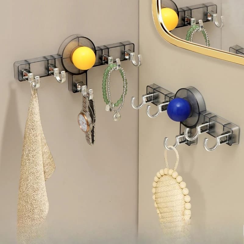 Ganci a ventosa rotanti per portaoggetti da parete per bagno con ganci adesivi a cinque file per montaggio su porta o a parete