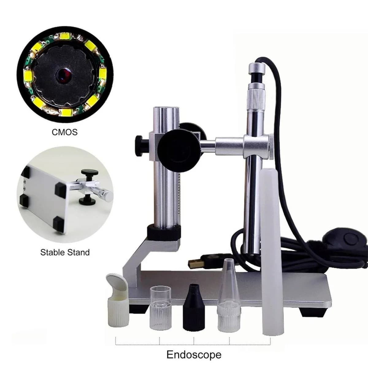 Andonstar Microscopio digitale 500x 8LED Microscopio USB Videocamera Lente d'ingrandimento Microscopia elettronica HD Modulo WIFI Base in metallo Supporto