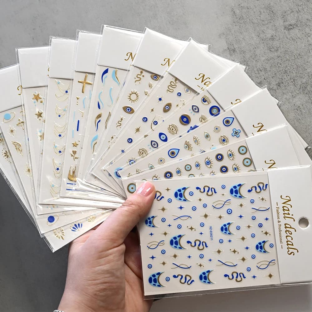 1pc 3D Angel Eye Nail Stickers Eyes/Stars/Snake Designs Nail Art Decor Golden & Blue Evil Eye Designs Manicure DIY Accessories *