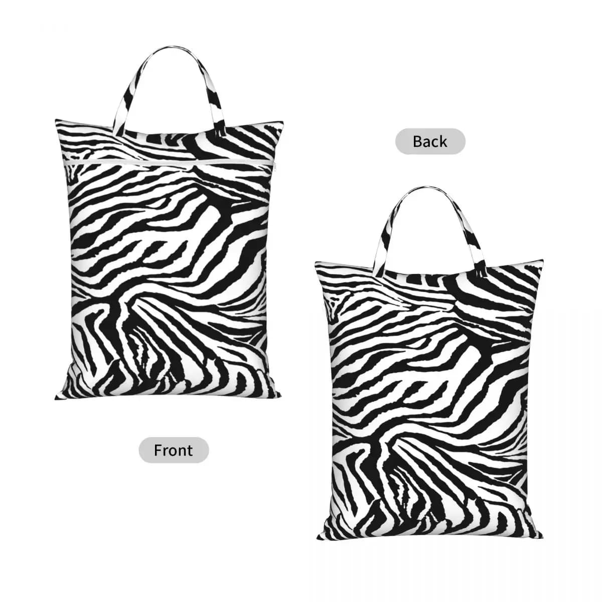 Zebra Print Travel Laundry Bag Waterproof Reusable Dirty Clothes Pouch Gym Yoga Vacation Washing Basket