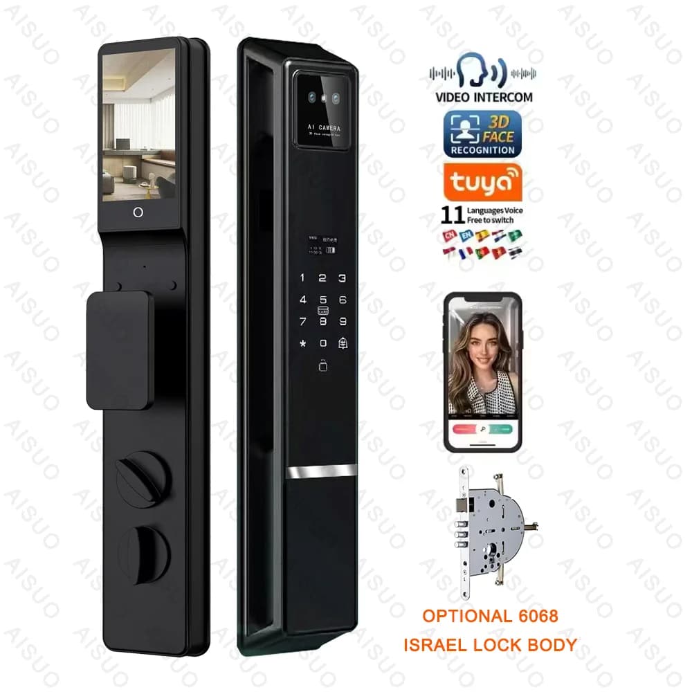 AISUO Tuya WIFI Smart Face Lock con videocitofono con fotocamera per Israele Funzione di sicurezza avanzata Smart Lock