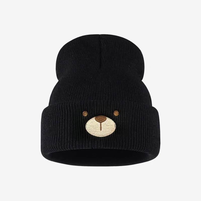Fashion Lovely Toddler 1‑3Y Cuffed Knit Beanie Cute Bear Face Embroidery Cozy for Park Trip Daily Outing Playdate Holiday Gift
