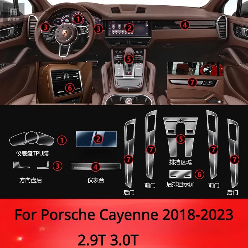 For Porsche Cayenne 2023-2018 Accessories Interior Thin Film Transparent TPU Gear Panel Center Console Sticker Protective Film
