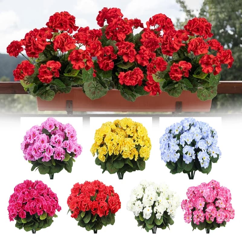 Fiori Artificiali di Erba Primaverile Viola con Piante Finte di Begonia e Geranio in Seta per Decorazione Casa e Soggiorno