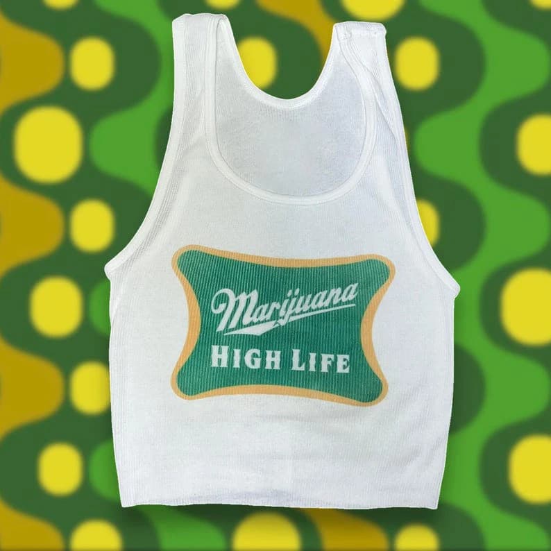 Canotta High Life da 20 pollici, stile street gothic, con stampa di lettere, estetica emo grunge goth, per ragazze e abbigliamento femminile