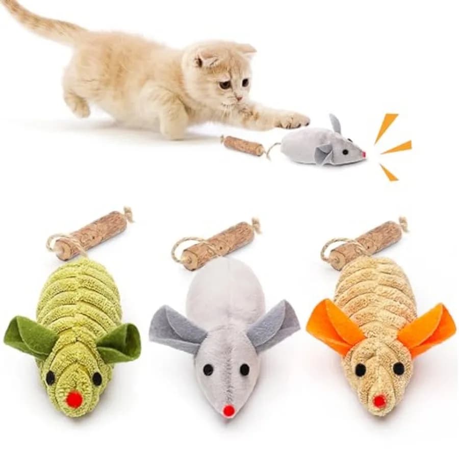 Cat Toys: 3pcs Squeak Mice Interactive Catnip Silvervine Animals for Indoor Kittens - Dental Matatabi Cat Nip and Chew Exercise