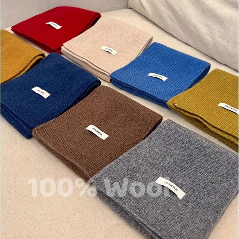Knitted Scarf Women 100% Wool Winter Warm Scarves Bright Solid Color Design Thickened Shawl Soft Triangle Pashmina Neck 2025 NEW