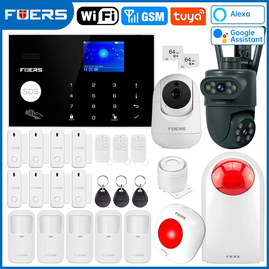 FUERS G30 WIFI GSM Tuya Sistema di allarme Wireless Home Antifurto Sistema di allarme di sicurezza Sirena di controllo Rilevatore di movimento Sensore di fumo