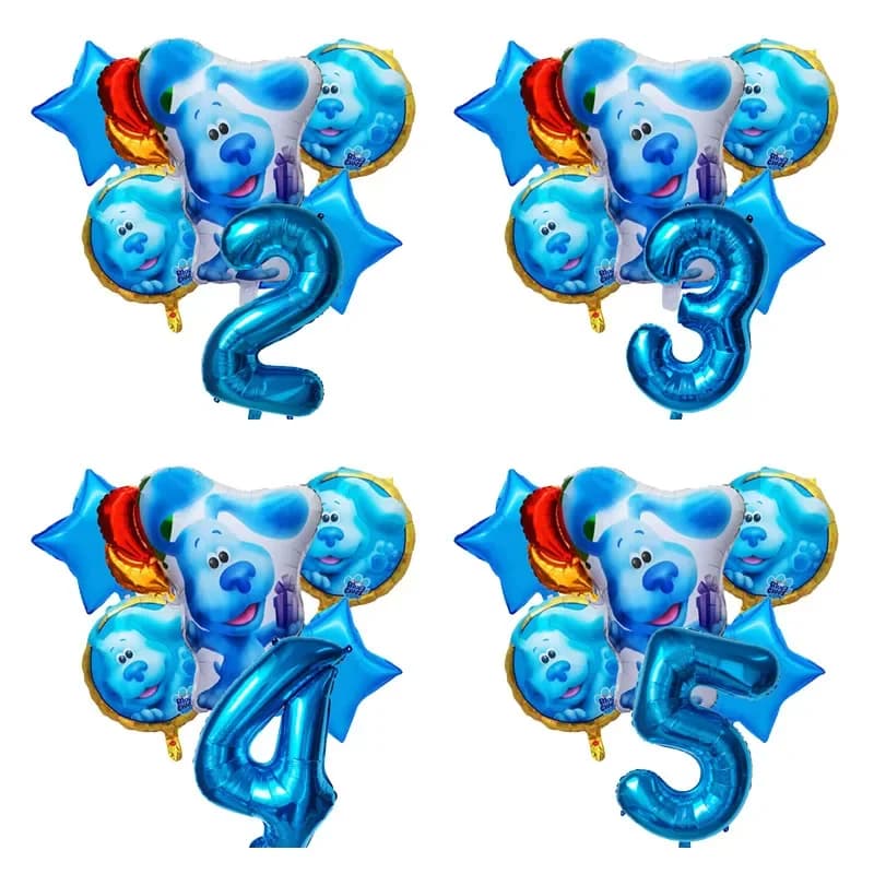 6 pezzi di decorazioni per feste di compleanno a tema piste di blues, numeri di stelle, forniture, palloncini per baby shower con cane maculato blu, bomboniere per bambini
