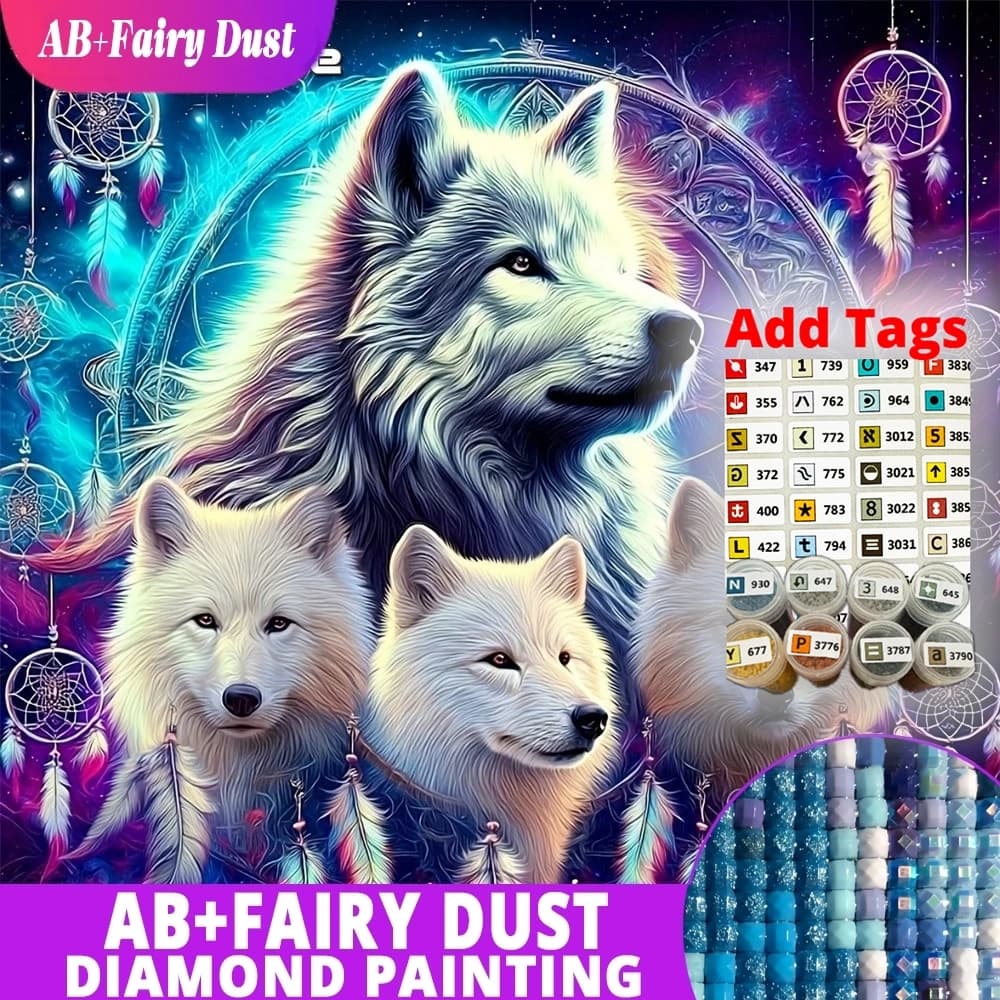 AB Fairy Dust DIY Diamond Painting Wolf Picture Of Rhinestones Mosaic Animal Full Drill Embroidery Dream Catcher Handmade Hobby