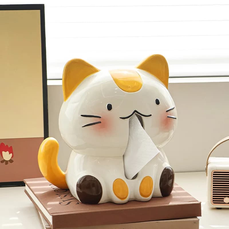 Cute Cat Paper Towel Box. Creative Desktop Ceramic Toilet Paper Holder. Cute Bedroom Storage Box. Healing Home Decoration