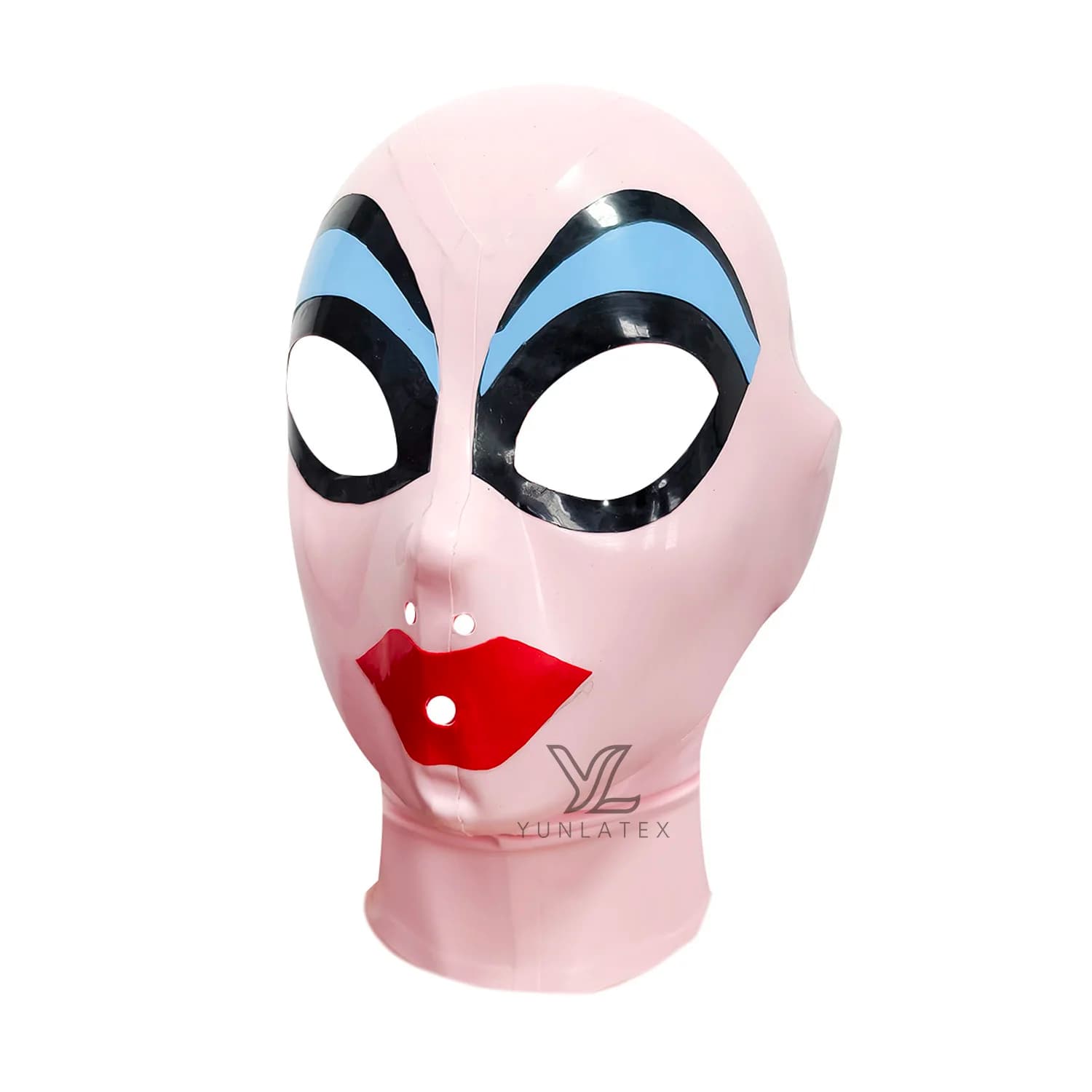 Light Pink Latex Hood with Eyeshadow decoration Red Lips Open Eyes Mouth Rubber Mask for Cosplay Halloween 0.4mm