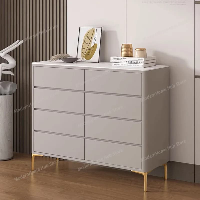 Cassettiera in legno massello, stile minimalista italiano, con piano in roccia, moderna, per soggiorno, con maniglia invisibile, mobile contenitore con serratura per camera da letto