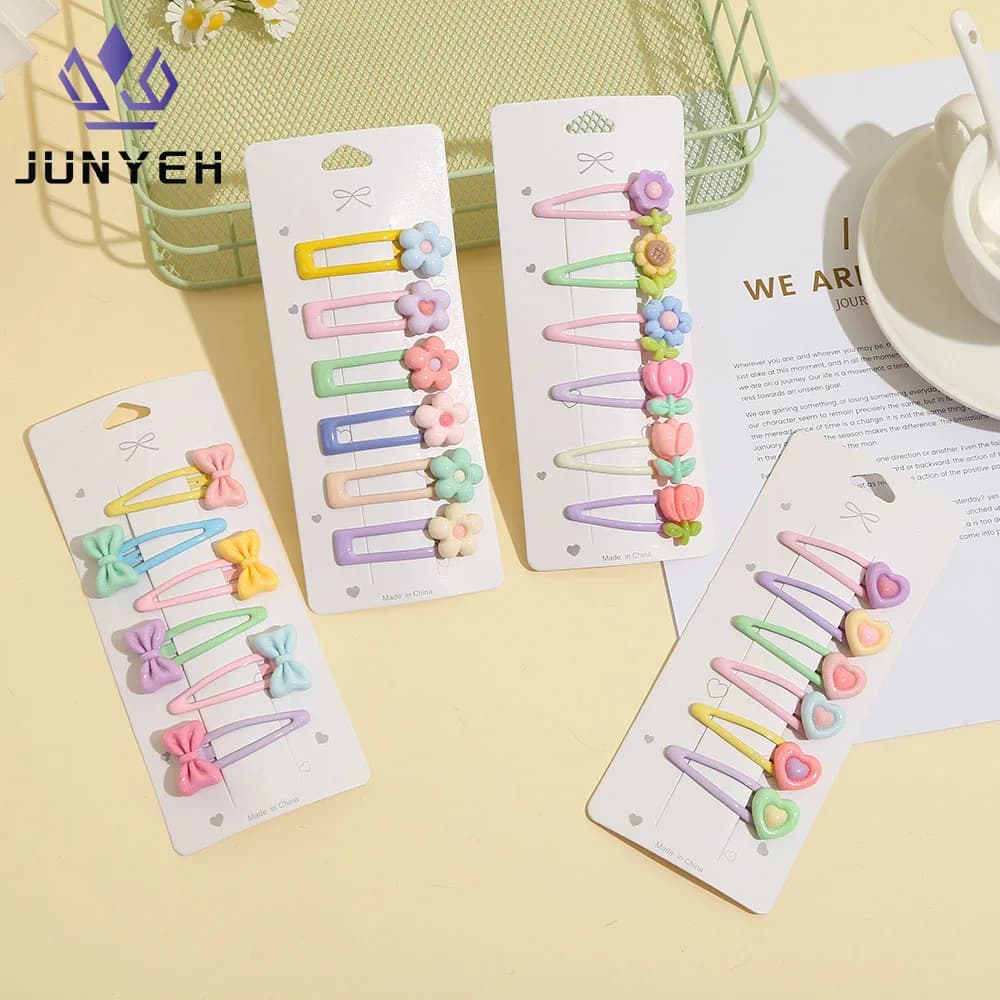 6Pcs/Set Candy Color Hair Clip Set Kids Girl Cartoon Tulip Bow Flower Bangs Clips Hair Pins Baby Cute Barrette Headdress