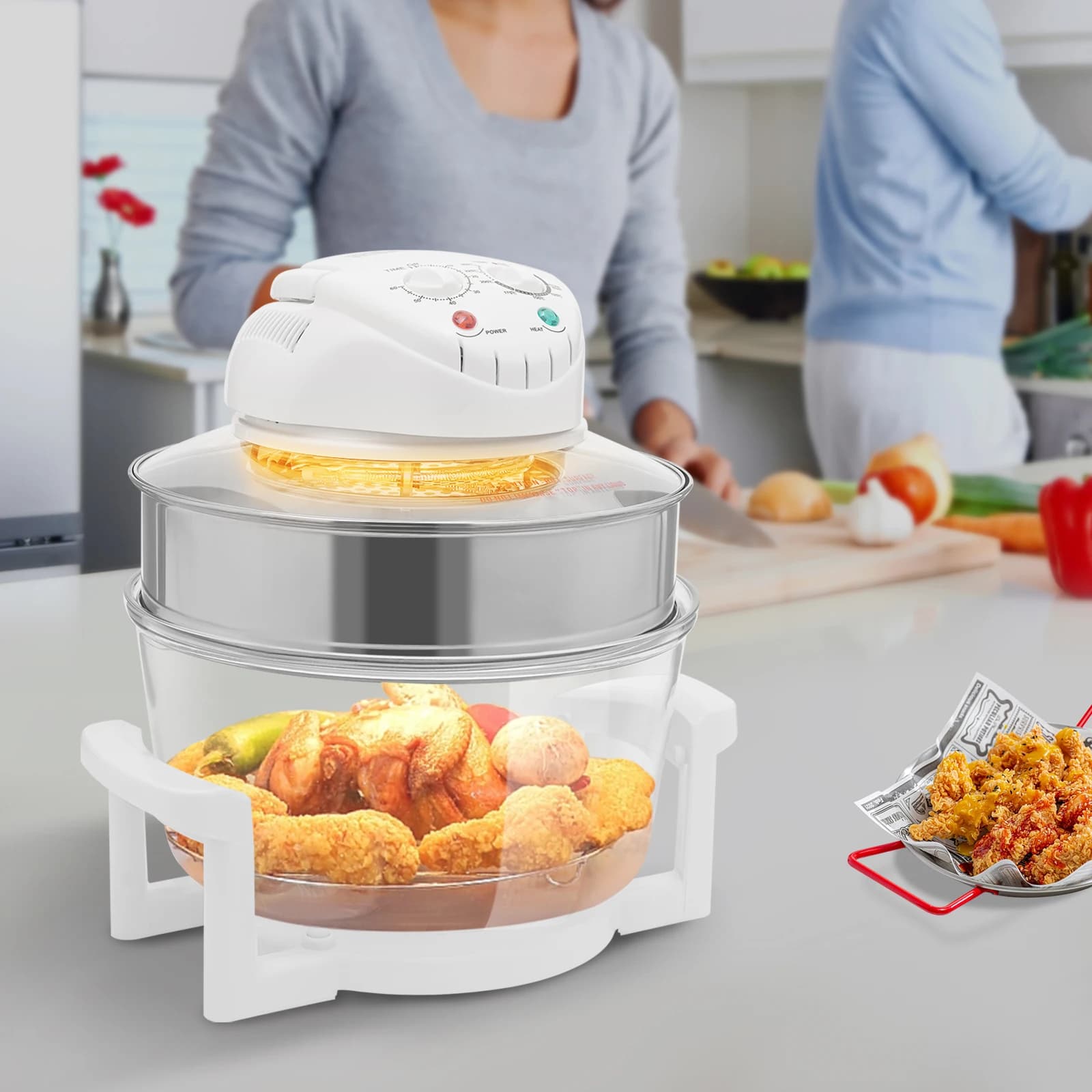 Modern Round Air Fryer 1200W-1400W 360 ° Airy Fryer displayable with expansion ring