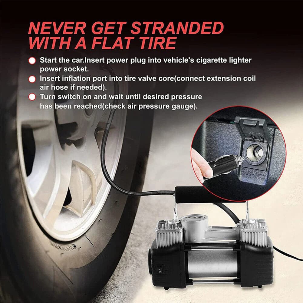 Compressore d'Aria per Auto e Camion, Gonfiatore Pneumatici a Doppio Cilindro per Uso Intensivo, 12V 150PSI, Pompa Elettrica per Gonfiaggio Pneumatici Auto