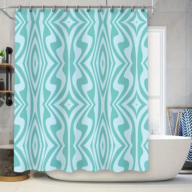 Elegante set di tende da doccia bianche blu per l'arredamento del bagno Tessuto in poliestere resistente con anelli a gancio Design moderno della fodera da bagno (59x7