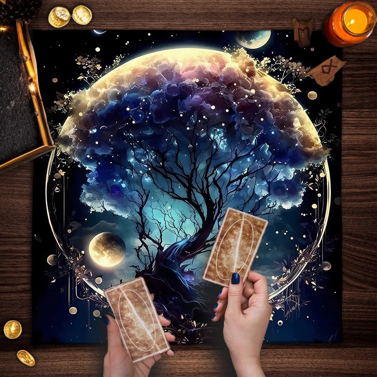 Albero della Vita Wicca Altare Panni Luna Cielo Stellato Tarocchi Carta Tovaglia Per Stregoneria Astrologia Carte Oracle Pad Rituale Panno