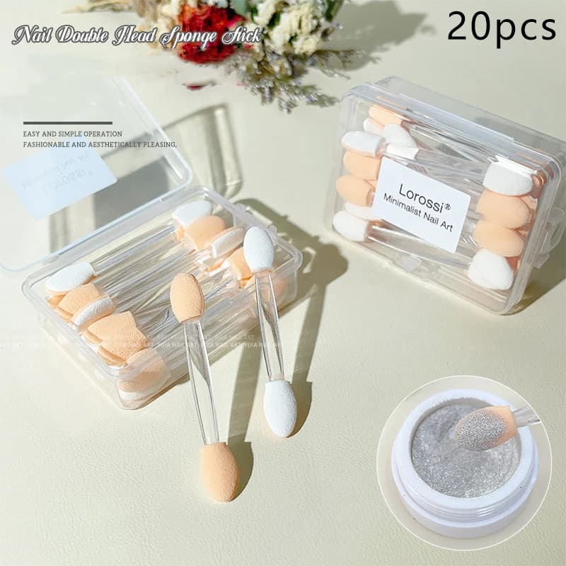 20 pcs double-sided eye shadow applicators tools for nail art with nail powder brush with disposable chromed holographic mirror
