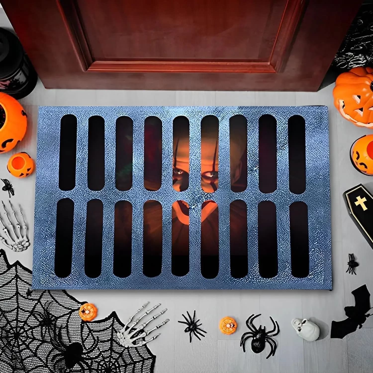 VIKAMA Halloween 3D Visual Clown Floor Mat film Horror Clown Area tappeto facile da pulire decorazioni per la casa zerbino di benvenuto per interni ed esterni